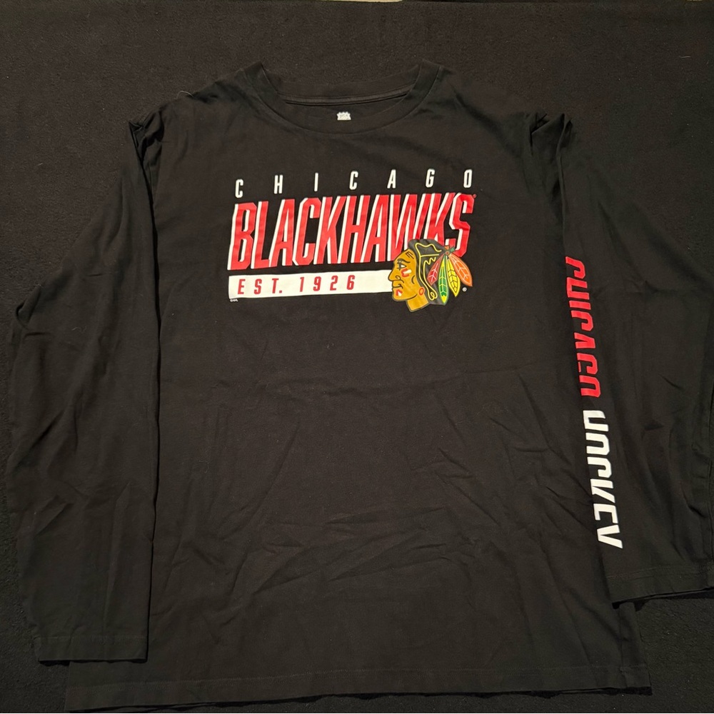 Chicago Blackhawks Long Sleeve Black Fanatics Mens Size XL